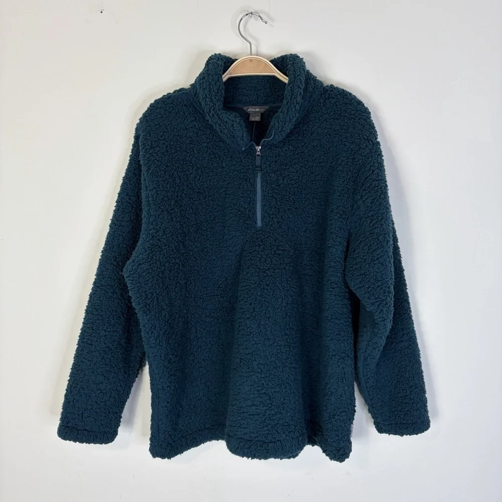 Eddie Bauer Women's XXL Fireside Plush Sherpa 1/4 Zip Pullover Peacock Green NWT